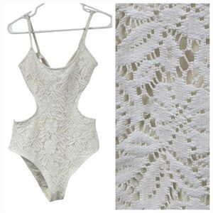 Aerie NEW Crochet Ivory Lace Swimsuit One-Piece Cheeky Cut Out Padded Tie Back